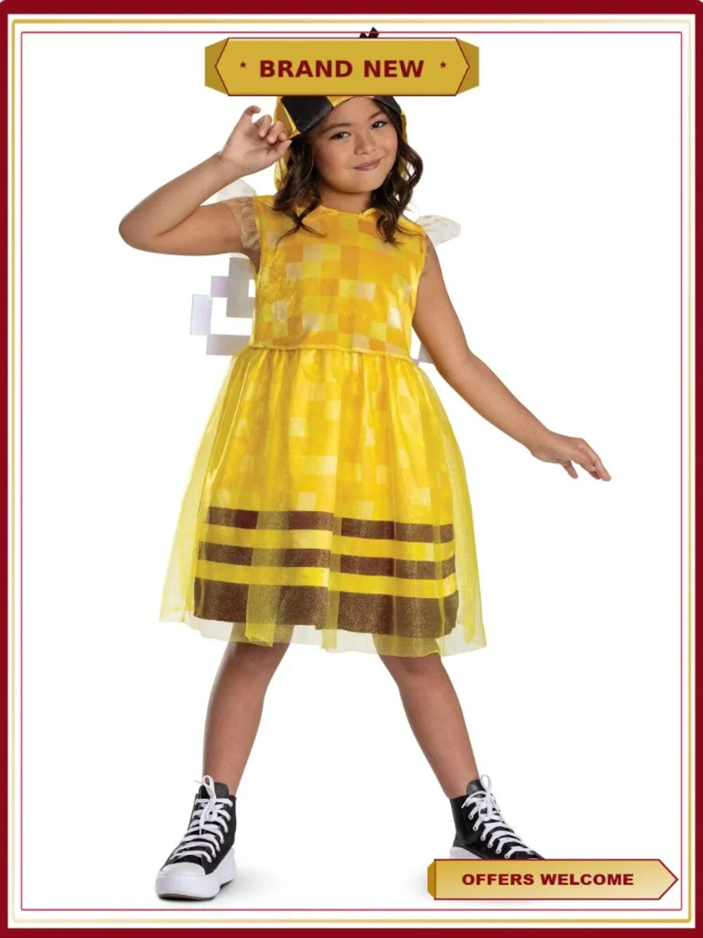 Minecraft Bee Girl Hooded Dress Kids Halloween Costume Size S